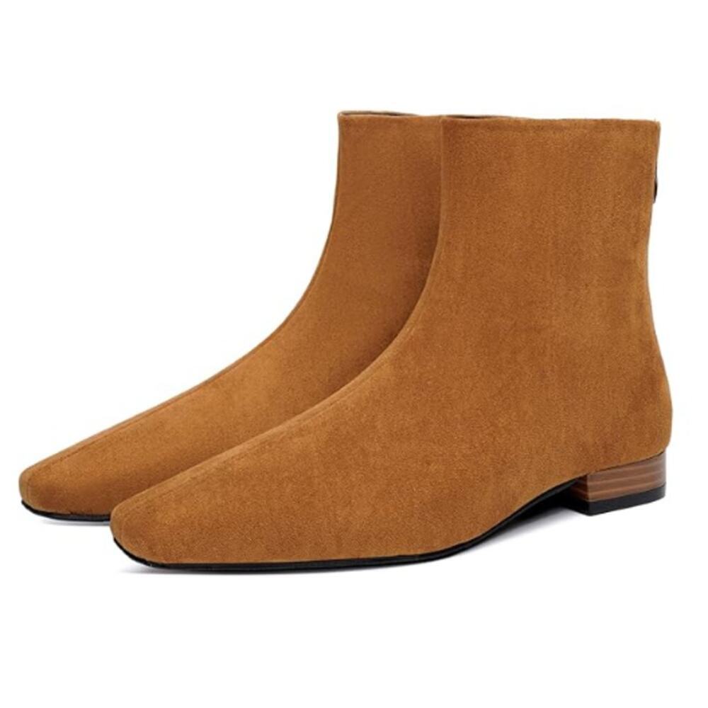 Beauty Cry Women's Suede Brown Booties Low Heel Square Toe Ankle Boots Size 10